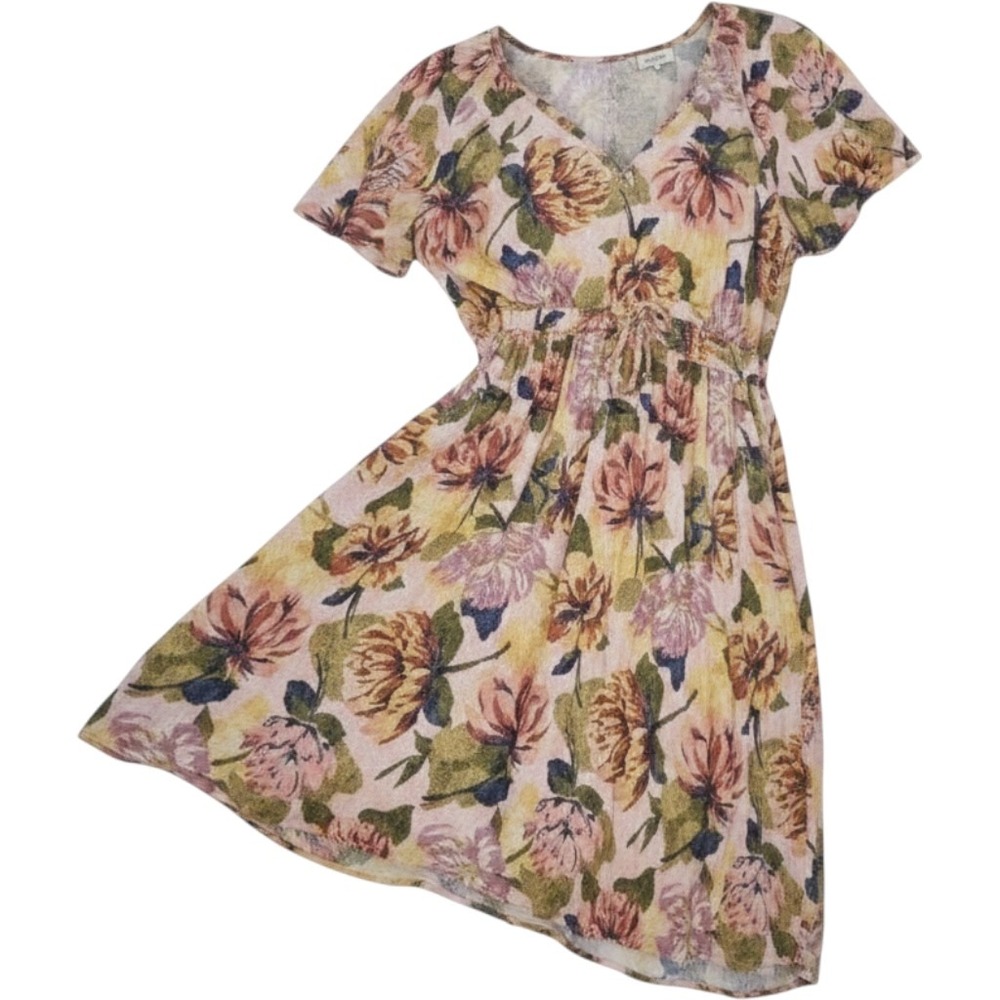 Terra & Sky Womens 4X‎ Pink Yellow Floral Flutter Sleeve Tie Waist Mini Dress